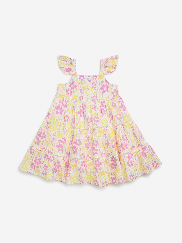 HOP Kids Multicolour Floral Pattern Cotton Tiered Dress
