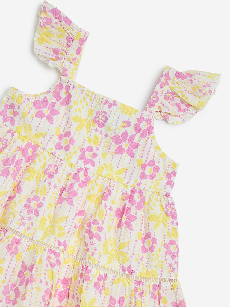 HOP Kids Multicolour Floral Pattern Cotton Tiered Dress