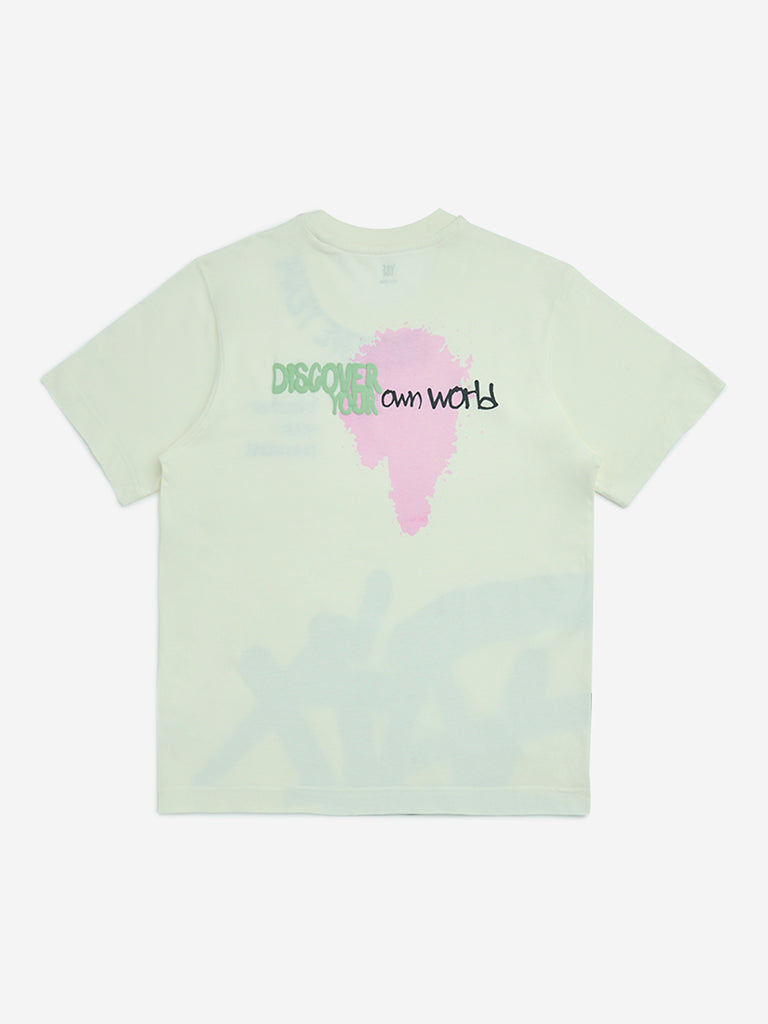 Y&F Kids Off-White Text Design Cotton T-Shirt