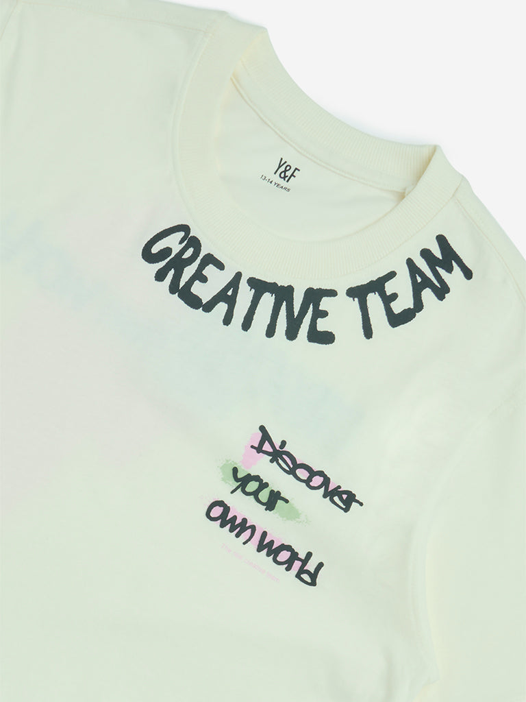 Y&F Kids Off-White Text Design Cotton T-Shirt