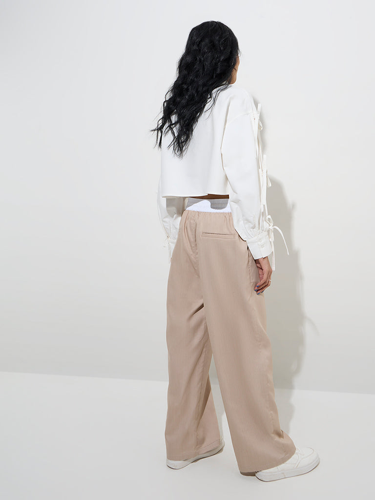 Westside Nuon Women's White Bow-Detailed Cotton Shirt for Casual Wear Back View