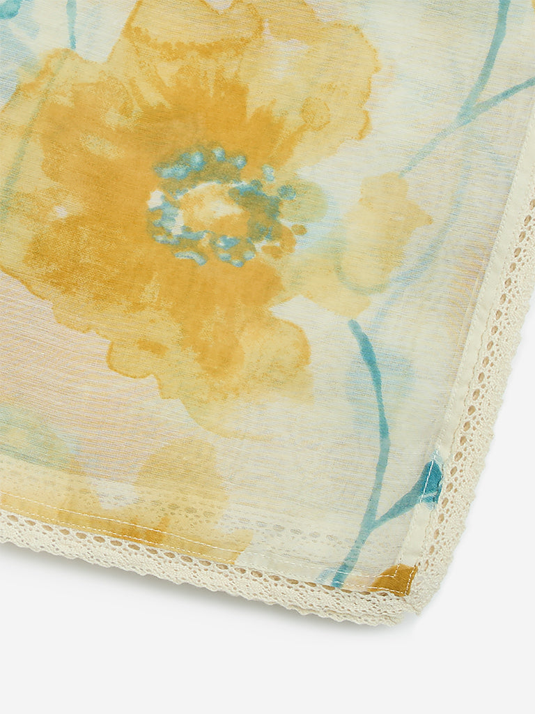 Westside Zuba Women's Yellow Floral Design Cotton-Blend Stole for Work Wear Front View