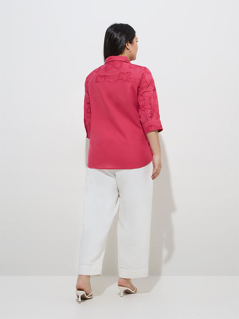 Westside Gia Women's Pink Floral Embroidered Cotton Shirt for Casual Wear Back View