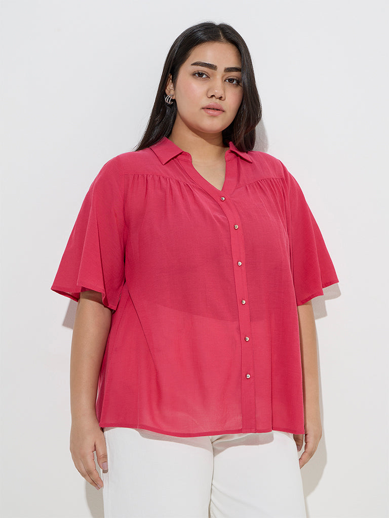 Gia Pink Solid Cotton-Blend Blouse