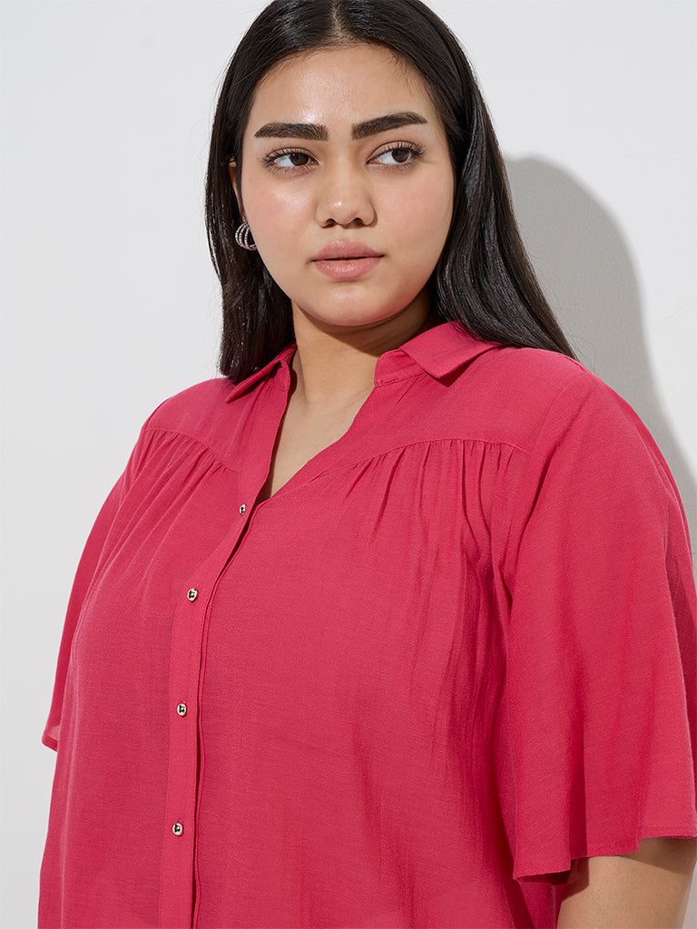 Gia Pink Solid Cotton-Blend Blouse