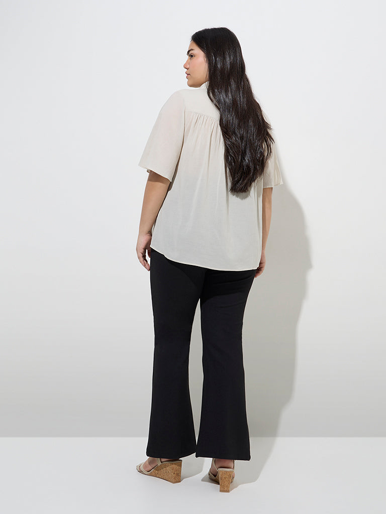 Westside Gia Women's Light Beige Solid Blouse for Casual Wear Back View