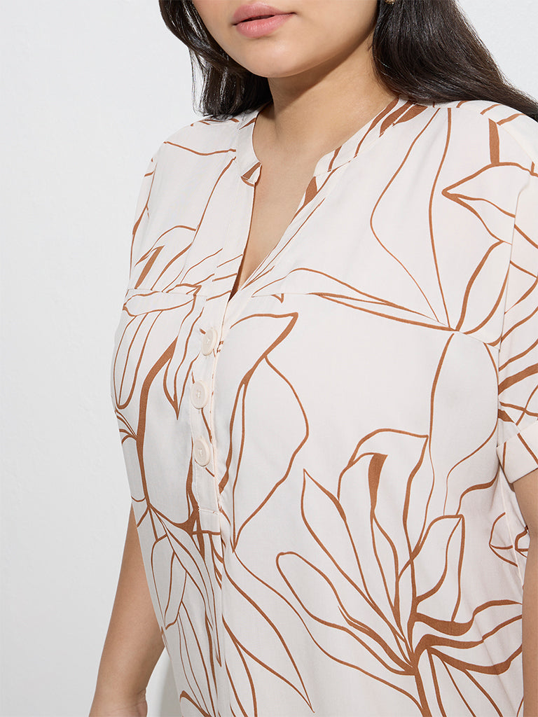 Gia Off-White Foliage Printed Blouse