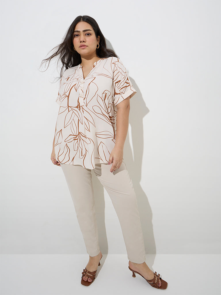 Gia Off-White Foliage Printed Blouse