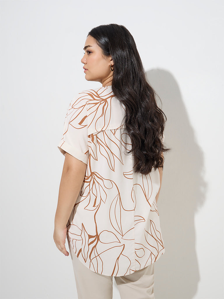 Westside Gia Women's Off-White Foliage Printed Blouse for Casual Wear Back View