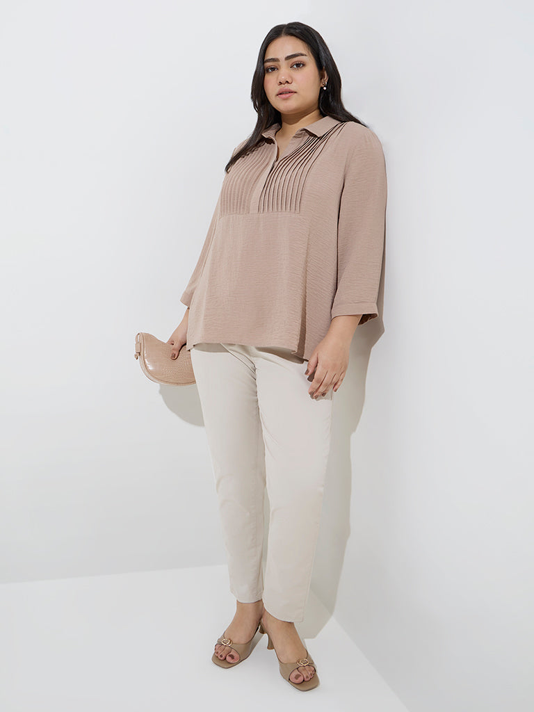 Gia Taupe Pintuck Detailed Top