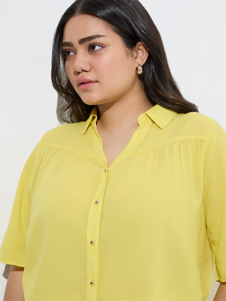 Gia Lime Solid Cotton-Blend Shirt