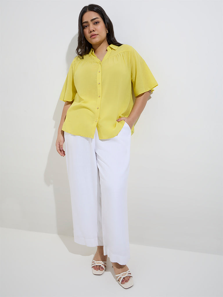 Gia Lime Solid Cotton-Blend Shirt