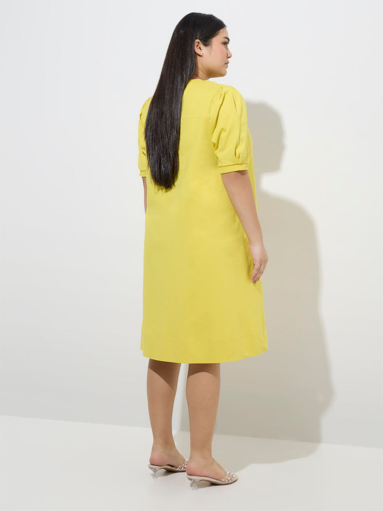 Westside Gia Women's Lime Cotton A-Line Dress for Casual Wear Back View