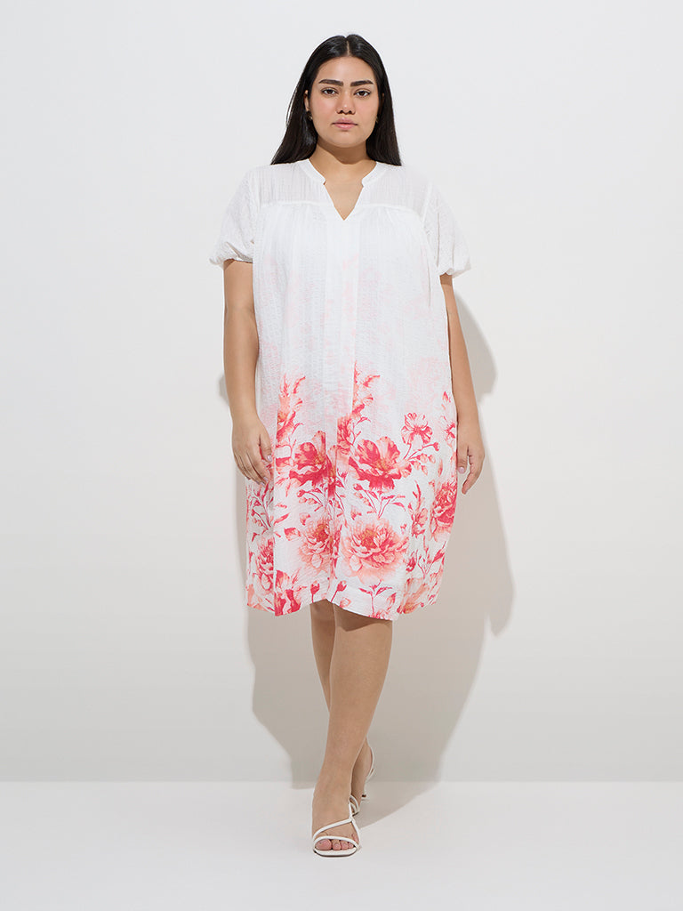 Gia White Floral Printed A-Line Dress