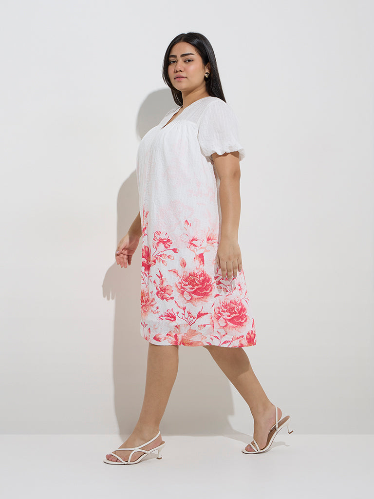 Gia White Floral Printed A-Line Dress