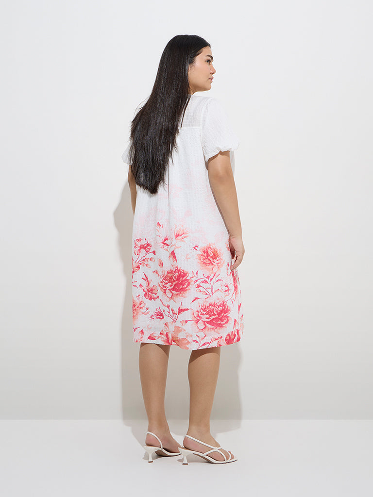 Gia White Floral Printed A-Line Dress