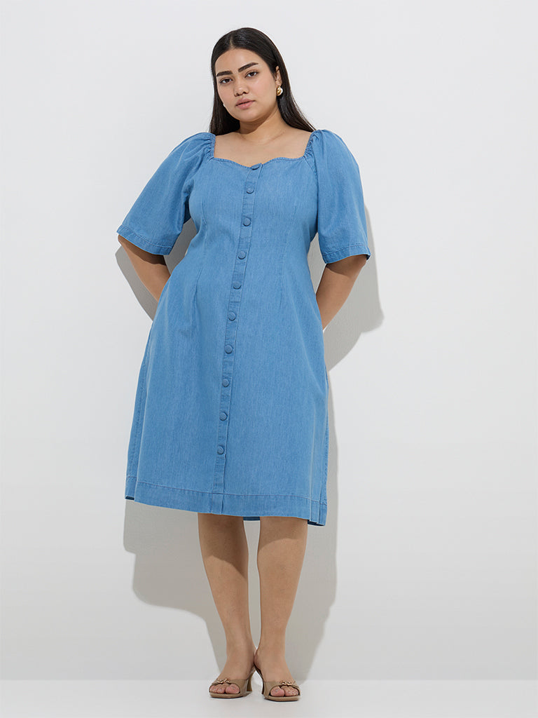 Buy Gia Blue Denim A-Line Dress from Westside