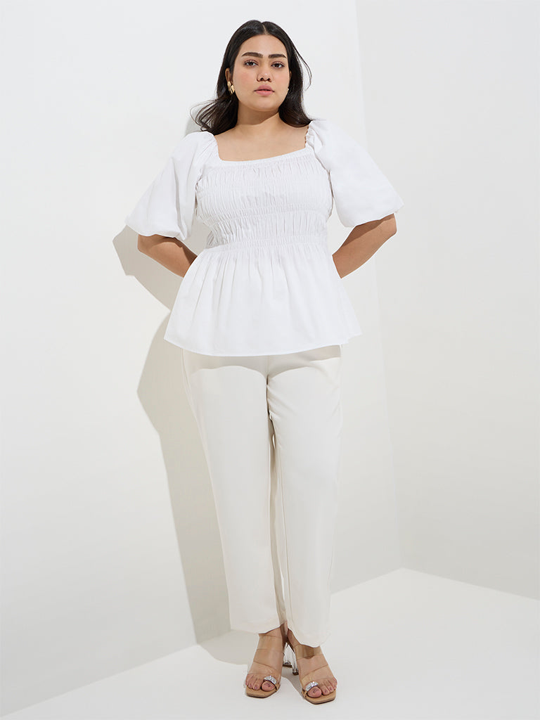 Gia White Smocked Top