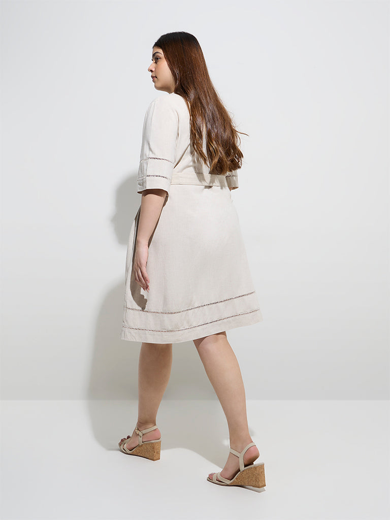 Gia Beige Cotton-Blend A-Line Dress with Belt