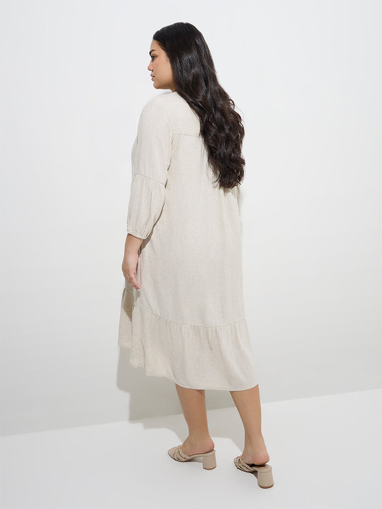 Westside Gia Women's Beige Crochet-Detailed Cotton A-Line Dress for Casual Wear Back View