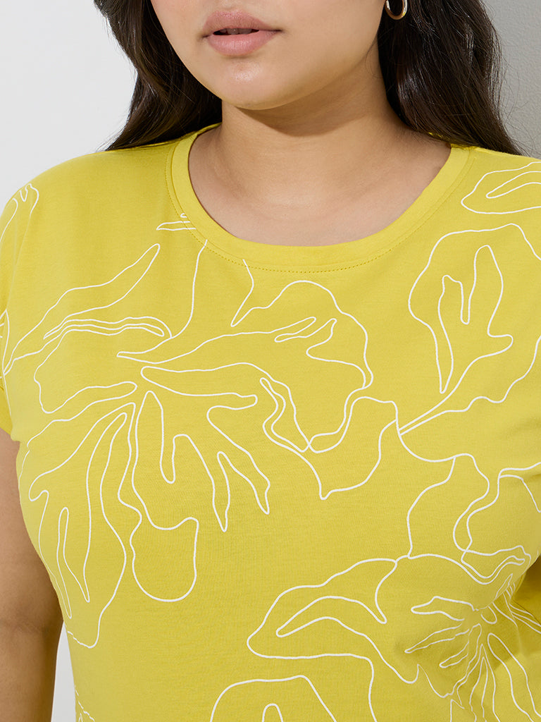 Gia Lime Abstract Printed Cotton T-Shirt