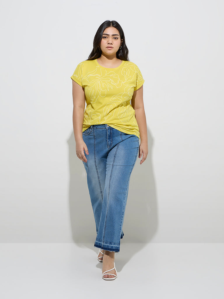 Gia Lime Abstract Printed Cotton T-Shirt