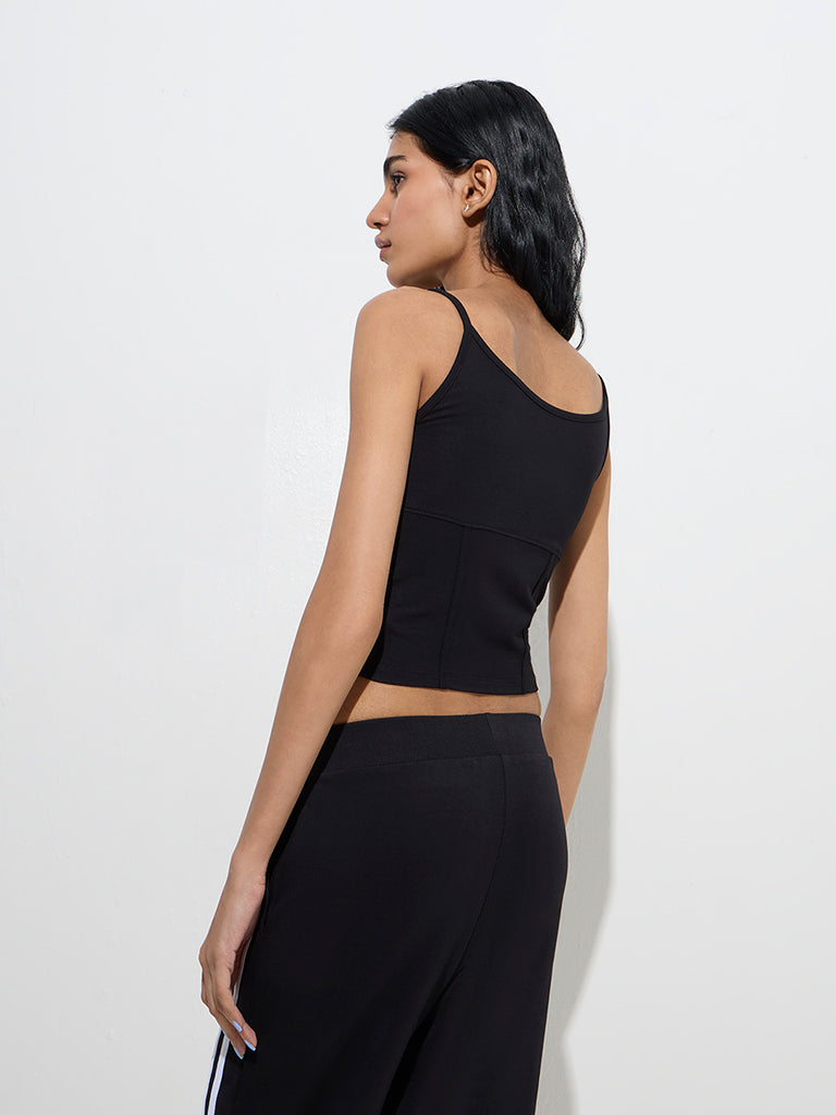 Westside Studiofit Women's Black Piping-Detailed Tank Top for Sports Wear Back View