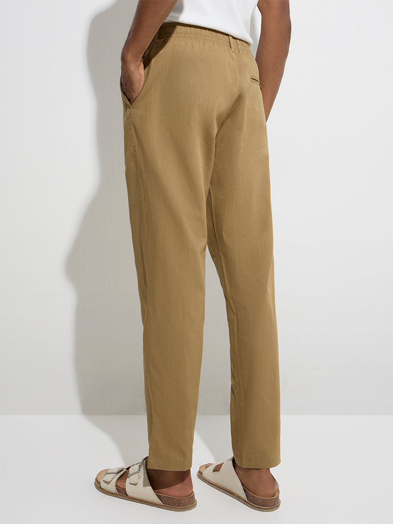 Westside ETA Men's Taupe Slim-Crop Fit Mid-Rise Cotton Chinos for Casual Wear Back View