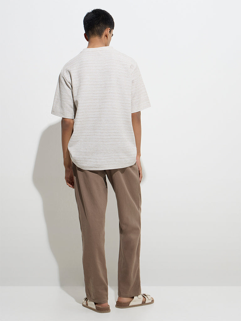 Westside ETA Men's Taupe Relaxed-Fit Mid-Rise Cotton Chinos for Casual Wear Back View