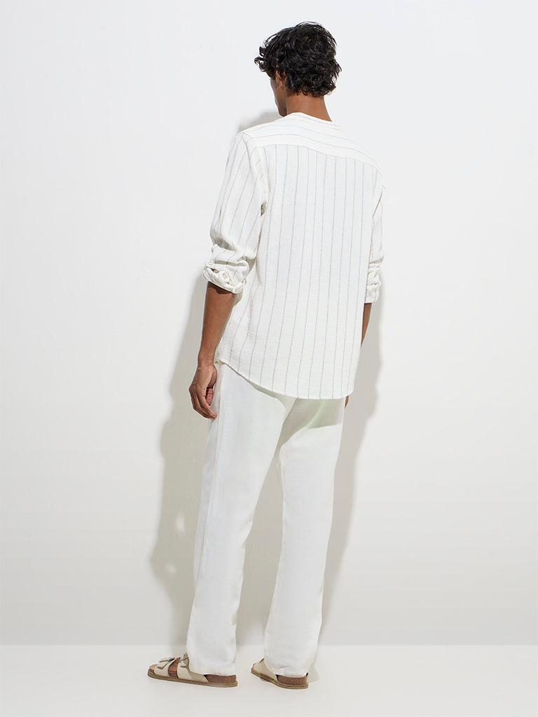 Westside ETA Men's White Relaxed-Fit Mid-Rise Cotton-Blend Chinos for Casual Wear Back View