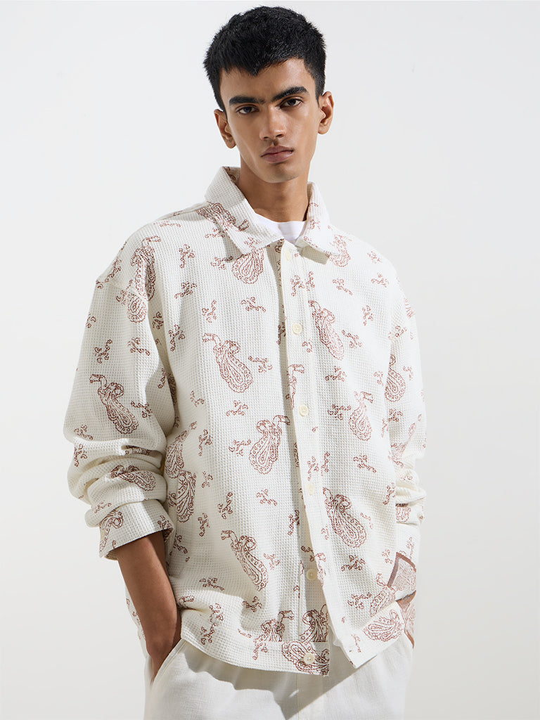 ETA White Paisley Design Relaxed-Fit Cotton Jacket