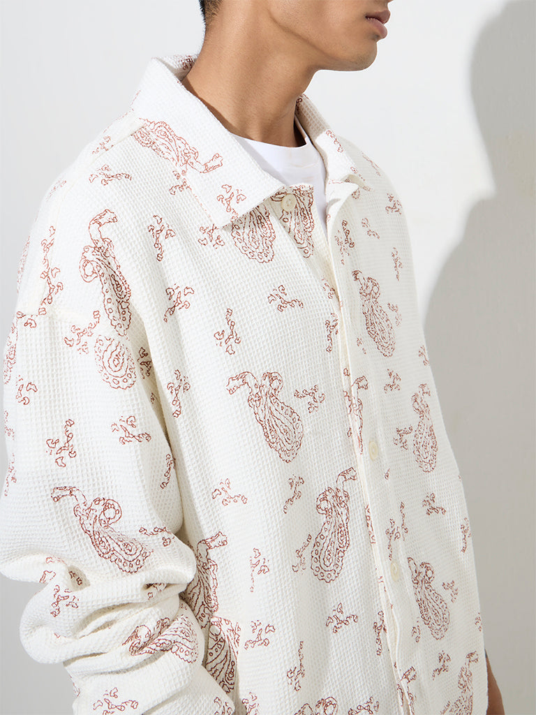 ETA White Paisley Design Relaxed-Fit Cotton Jacket