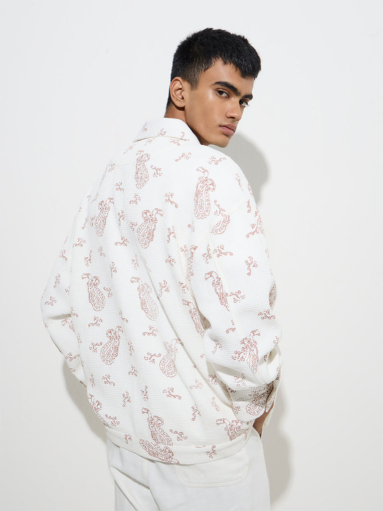 ETA White Paisley Design Relaxed-Fit Cotton Jacket