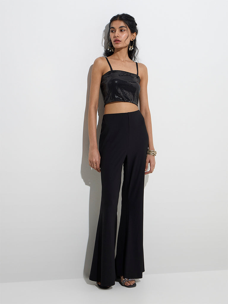 Vark Black Embellished Crop Top