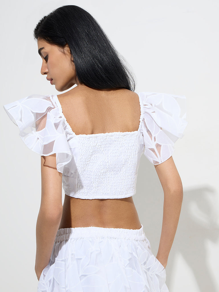 Westside Vark Women's White Embellished Cotton-Blend Blouse for Festive Wear Back View