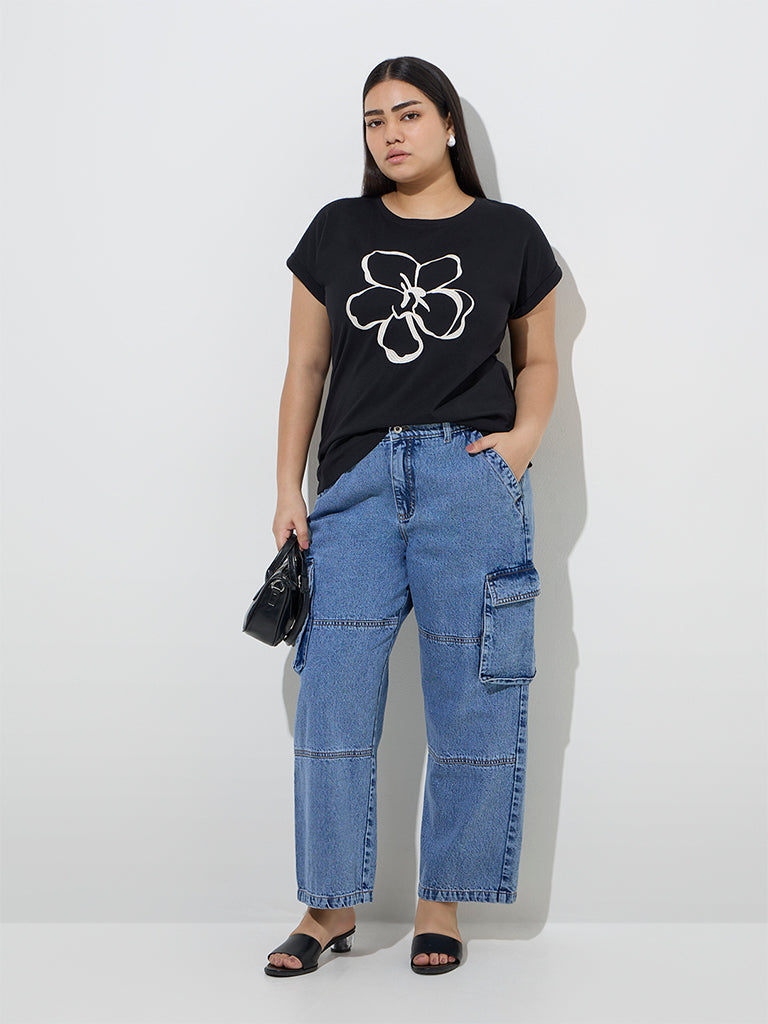 Gia Blue Straight - Fit High - Rise Cargo Jeans