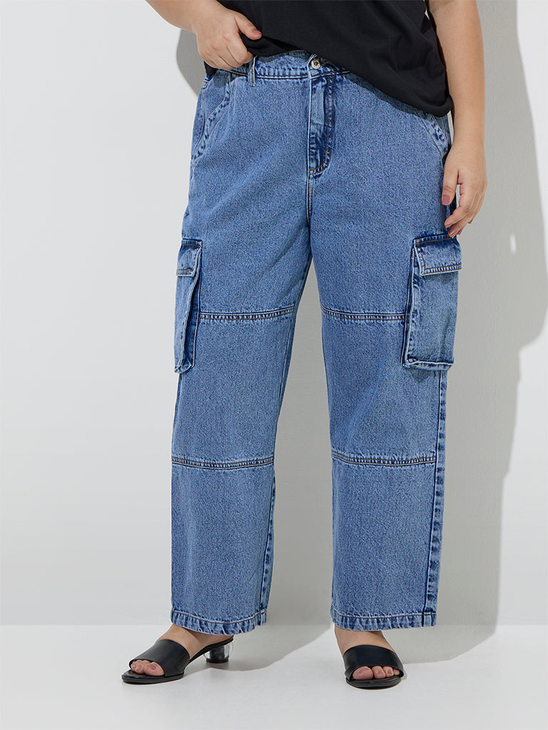 Gia Blue Straight - Fit High - Rise Cargo Jeans