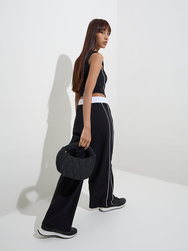 Westside Studiofit Women's Black Corset-Style Cotton-Blend Top for Sports Wear Back View