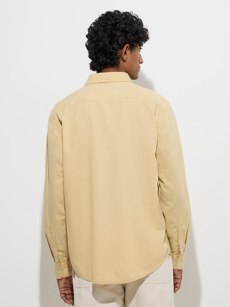 WES Casuals Mustard Relaxed-Fit Cotton-Blend Shirt