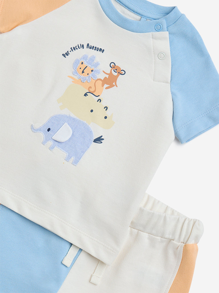 Westside HOP Baby Boys' Multicolour Printed Cotton T-Shirt with Shorts Set for Casual Wear Zoom View