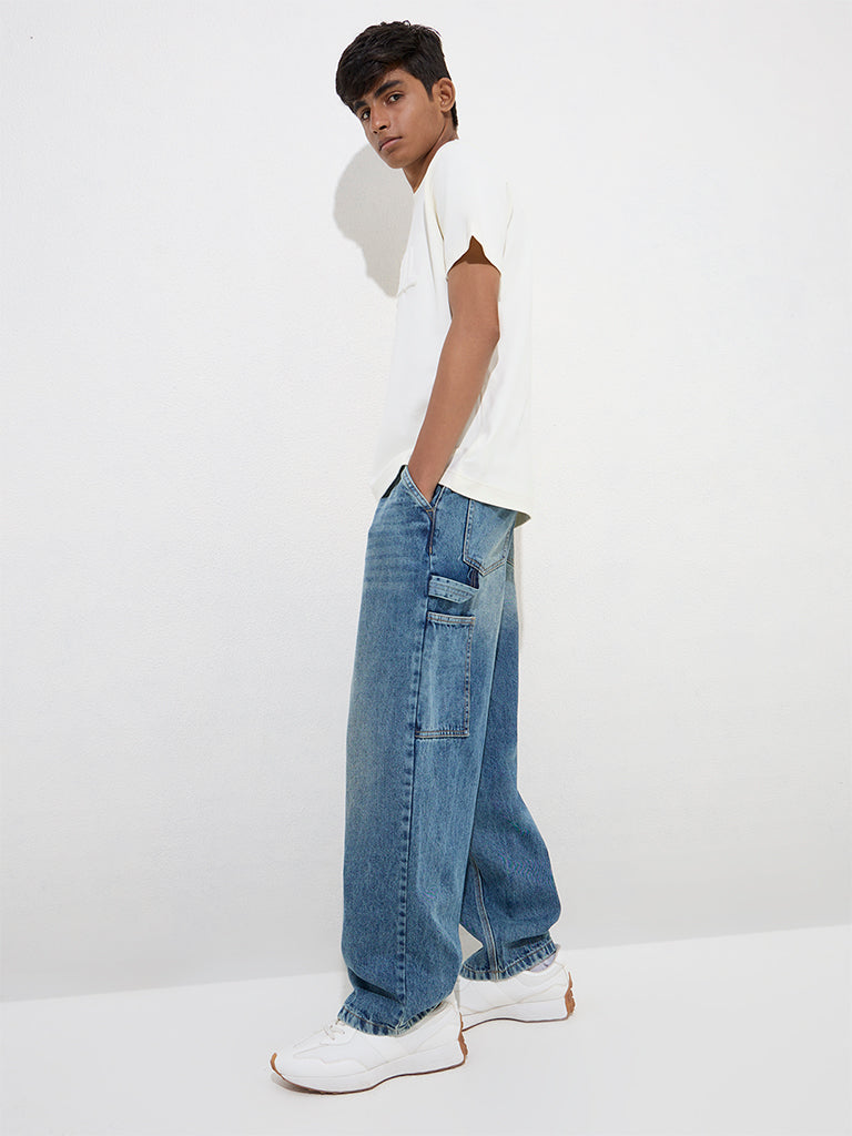 Buy Y&F Kids Blue Straight Fit High Rise Jeans from Westside