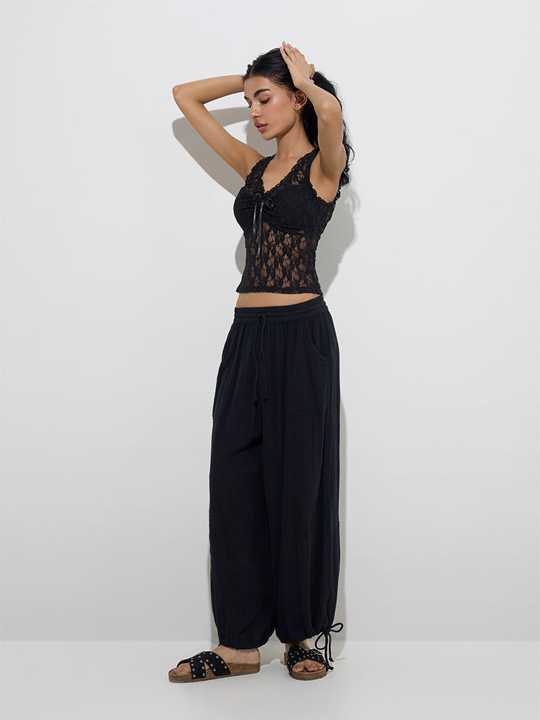 Superstar Black Lace Detailed Cotton-Blend Camisole