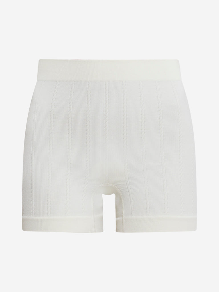 Westside Superstar Women's Off-White Knitted Seam-Free Boy Shorts Brief for Casual Wear Flatly View