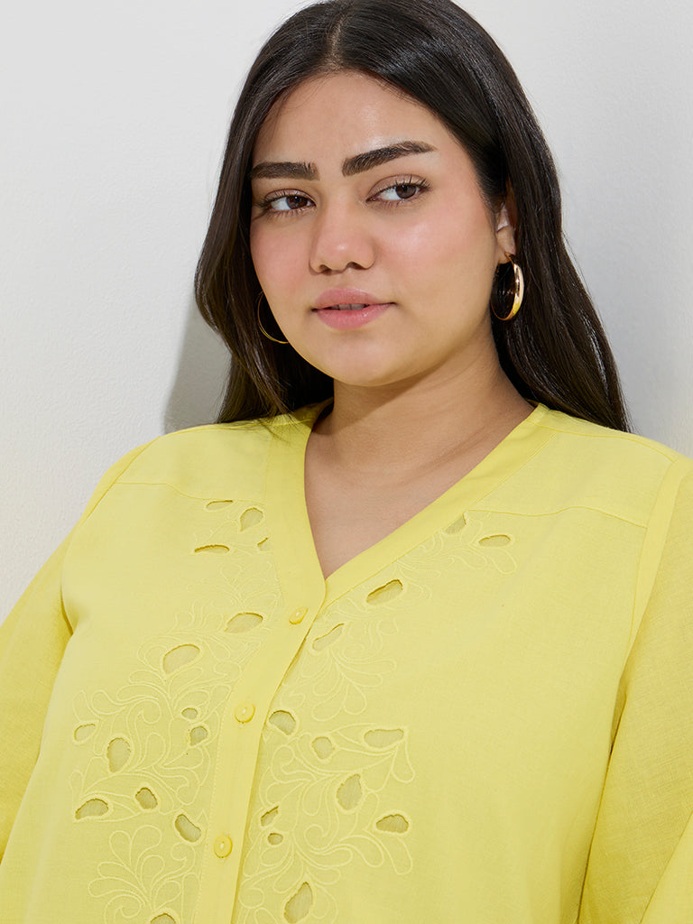 Gia Yellow Floral Embroidered Cotton Blouse