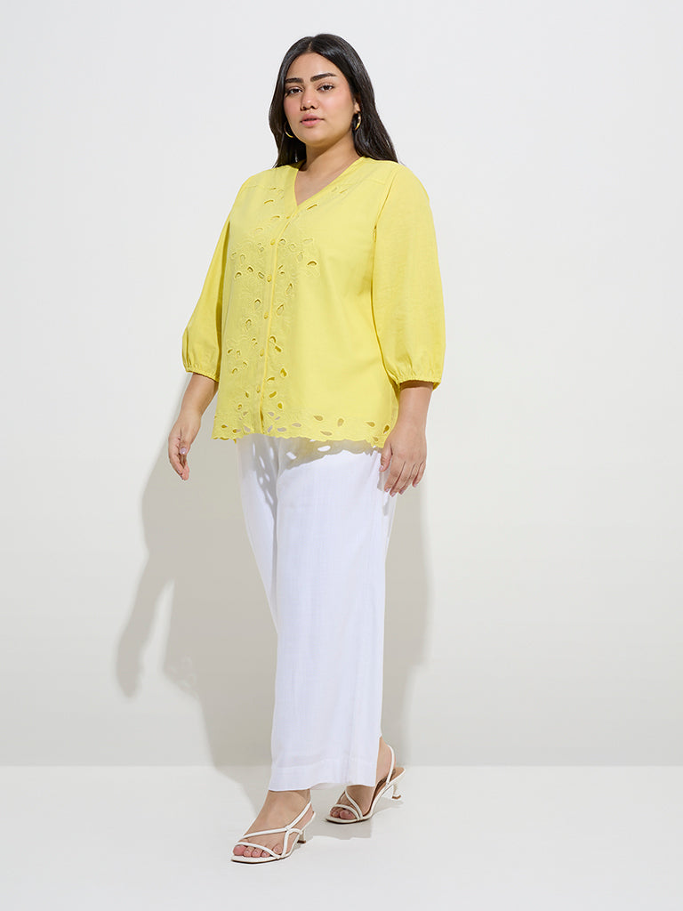 Gia Yellow Floral Embroidered Cotton Blouse