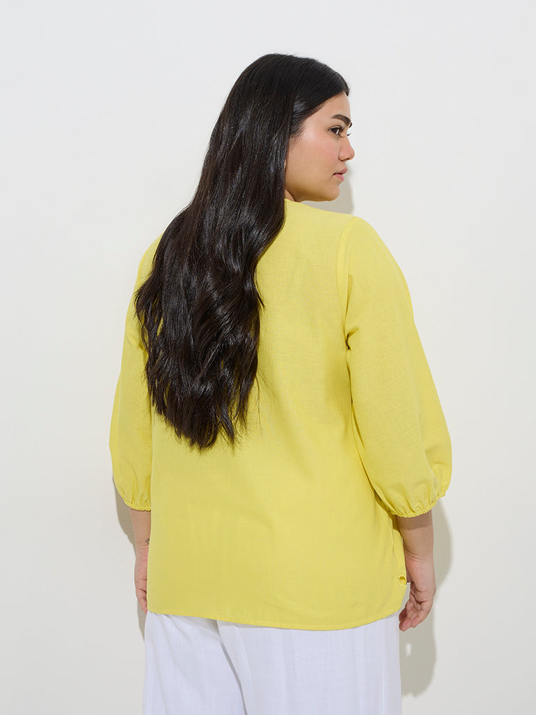 Gia Yellow Floral Embroidered Cotton Blouse