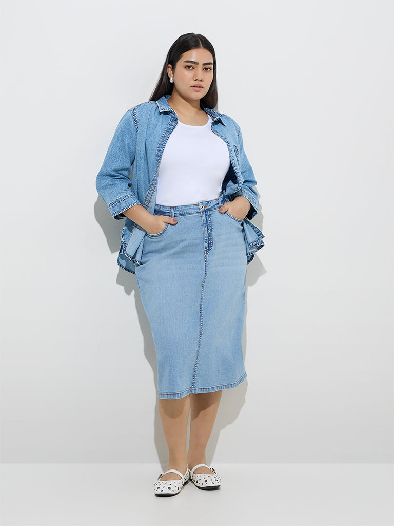 Gia Light Blue High-Rise Denim Skirt