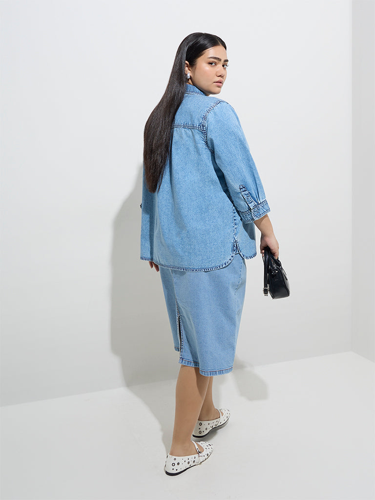 Gia Light Blue High-Rise Denim Skirt