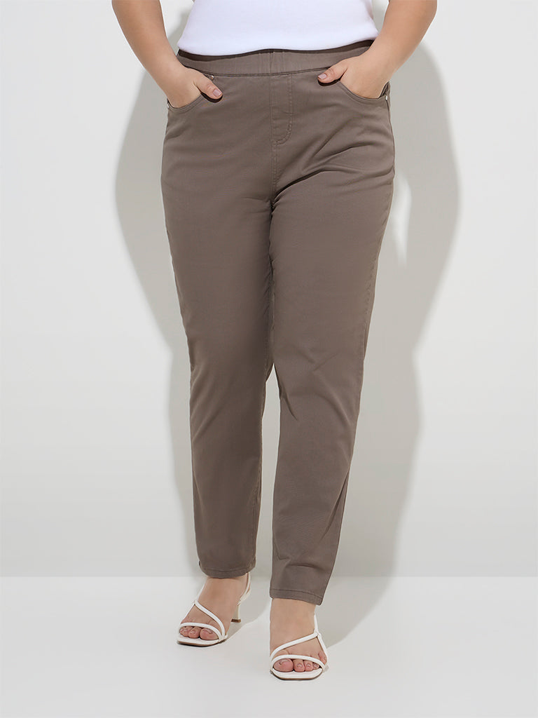 Gia Dark Brown Mid-Rise Cotton-Blend Jeggings