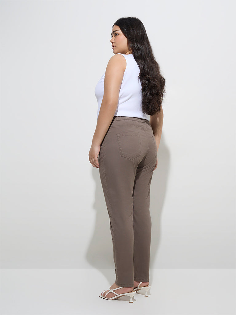 Gia Dark Brown Mid-Rise Cotton-Blend Jeggings